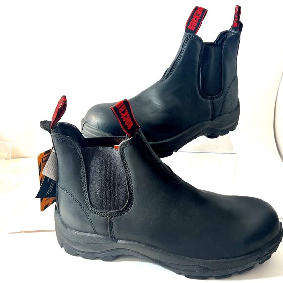 Rockbuster Black Safety Steel Toe Work Boots Men Black Leather Boots Size 11.5